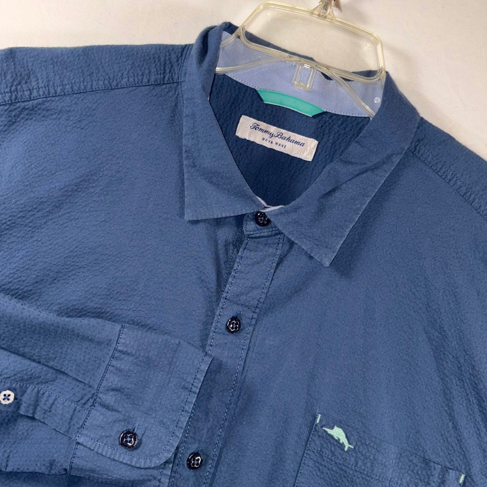Tommy Bahama Nova Wave Mens XXL Blue Textured Long Sleeve Button Down Shirt